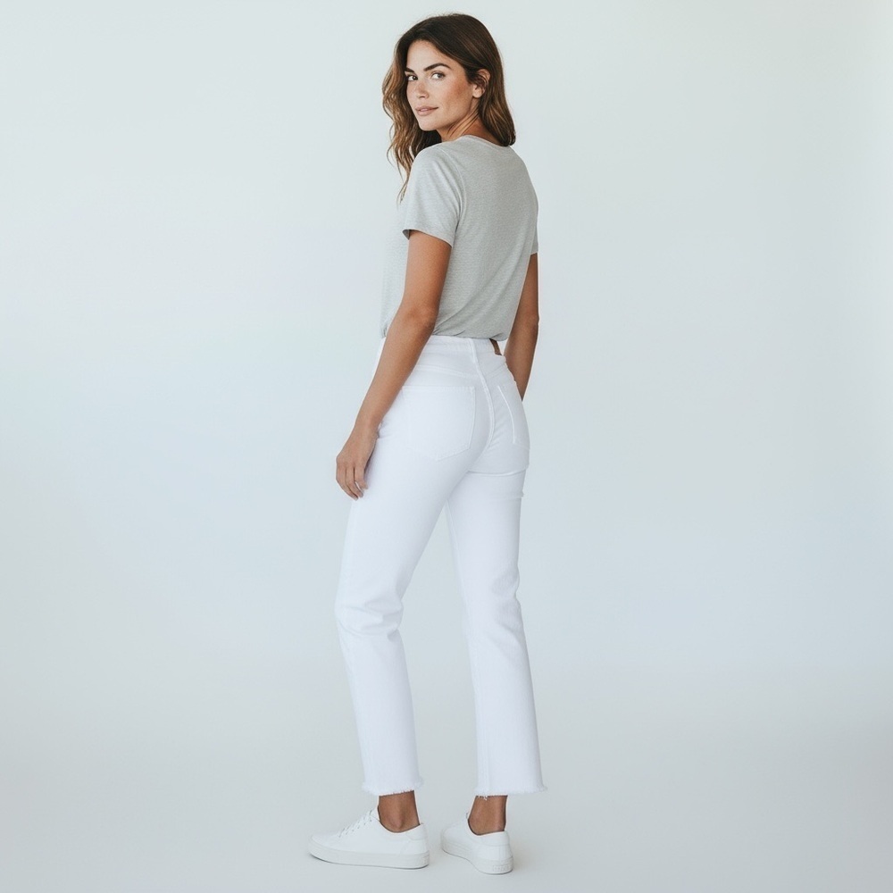 Paige Skyline Skinny Jeans White Raw Hem Mid Rise - Picture 1 of 8
